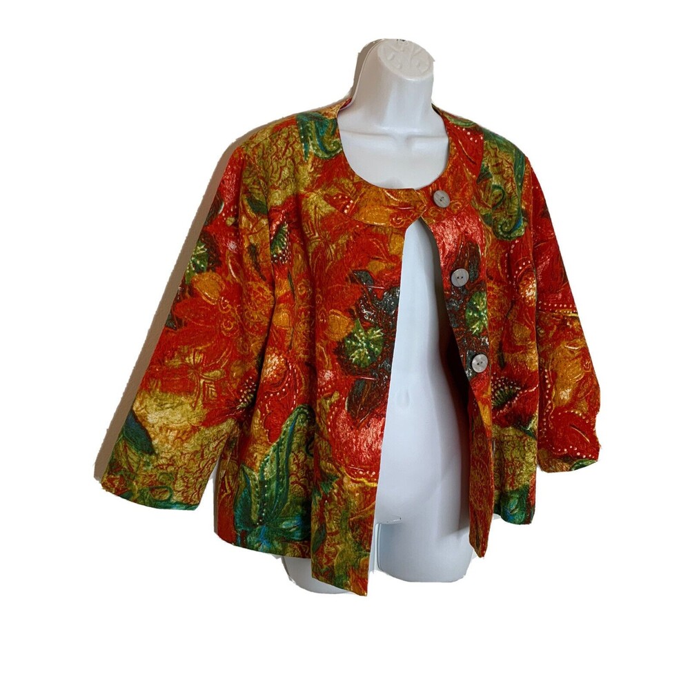 Chicos Paisley Blazer Shell Button Art Print sz 2 L (11)